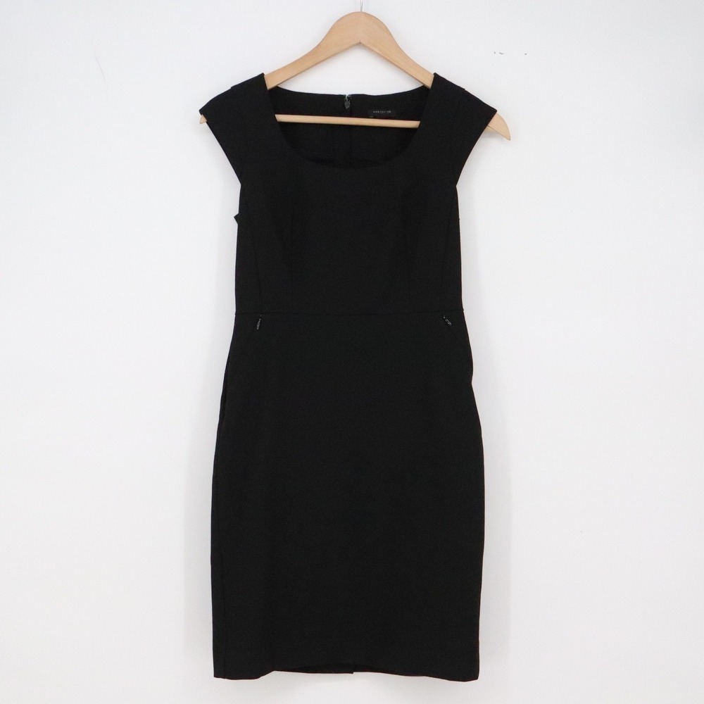 Ann Taylor Dress Womens 00P Sheath Black Cap Sleeve Stretch Excellent